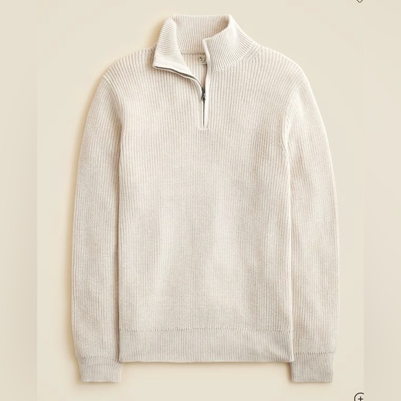 J.Crew NWOT Heritage cotton ribbed quarter-zip sweater in heather muslin